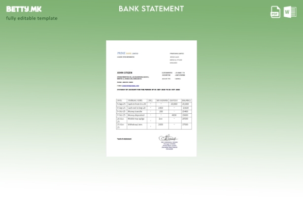 модерен стил Бангладеш Prime bank Limited шаблон за збор за извод на сметката